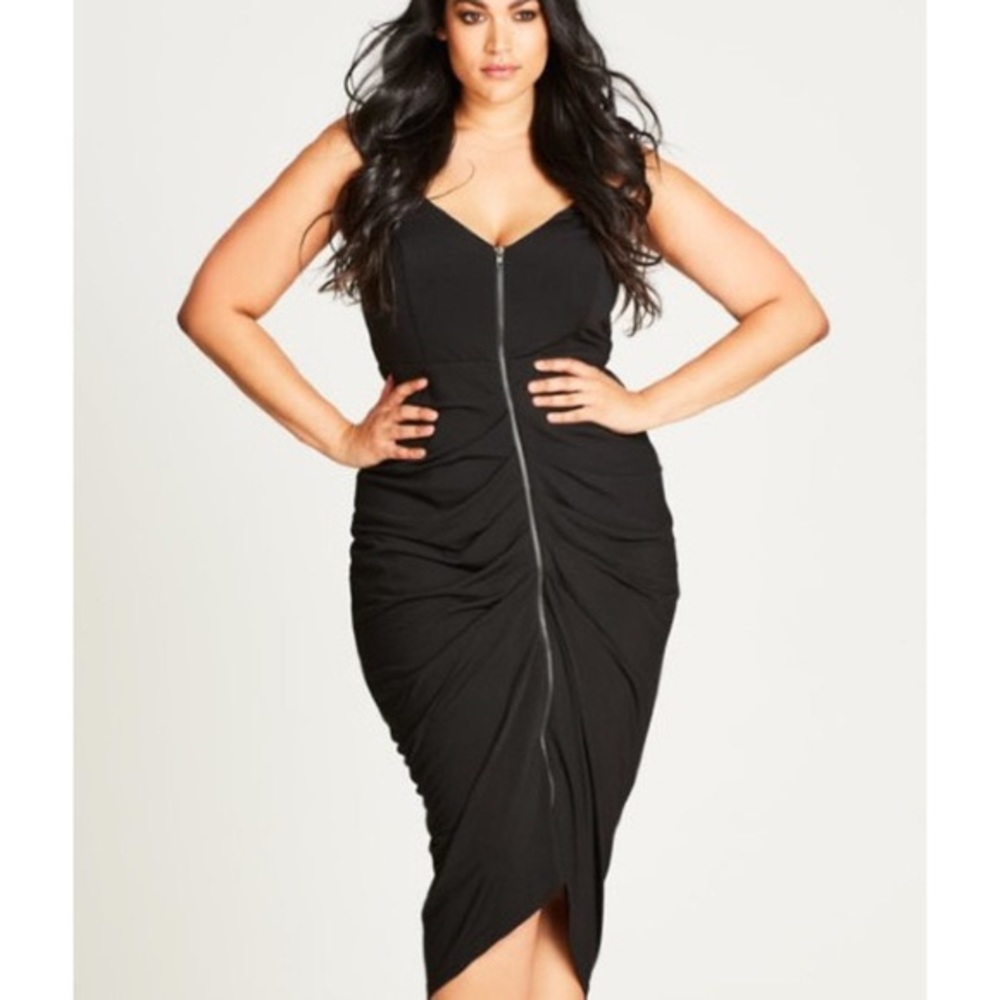 City Chic Sexy Front Zip Bodycon Black Dress